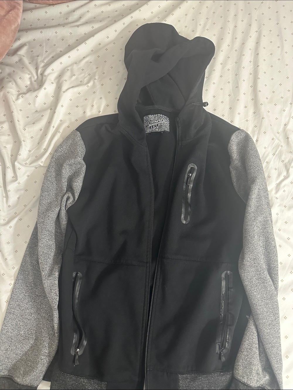 Brooklyn Cloth Black Hooded Performance Jacket with Gray Sleeves
